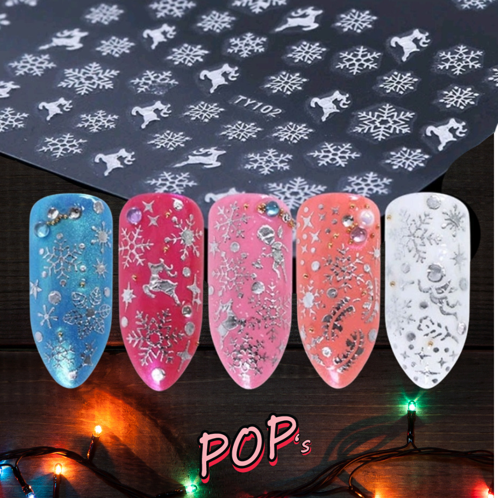 3 feuilles collants flocons argent