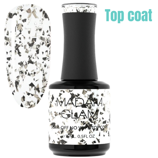 Top coat UV/LED Finition | Transparent à paillettes argent | MADAM GLAM