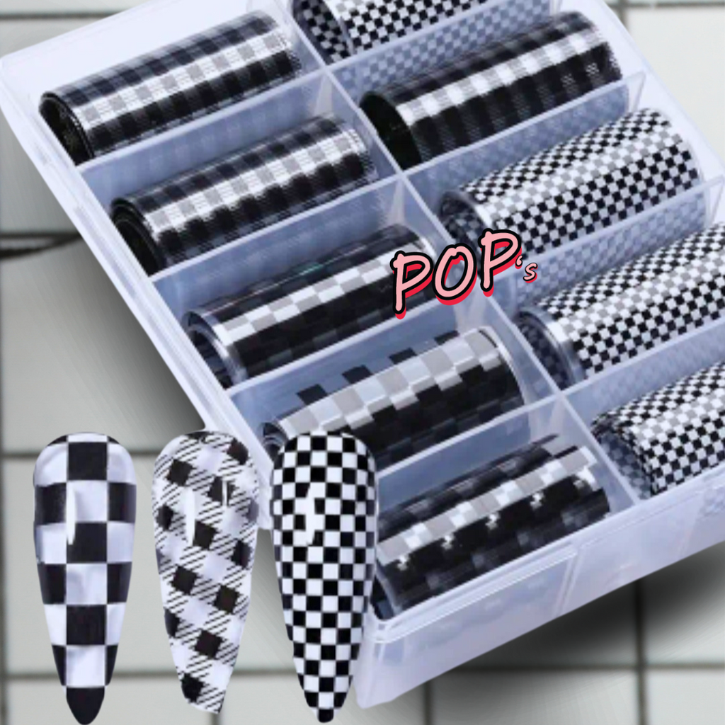 10x Foils tendance à carreaux fond transparent