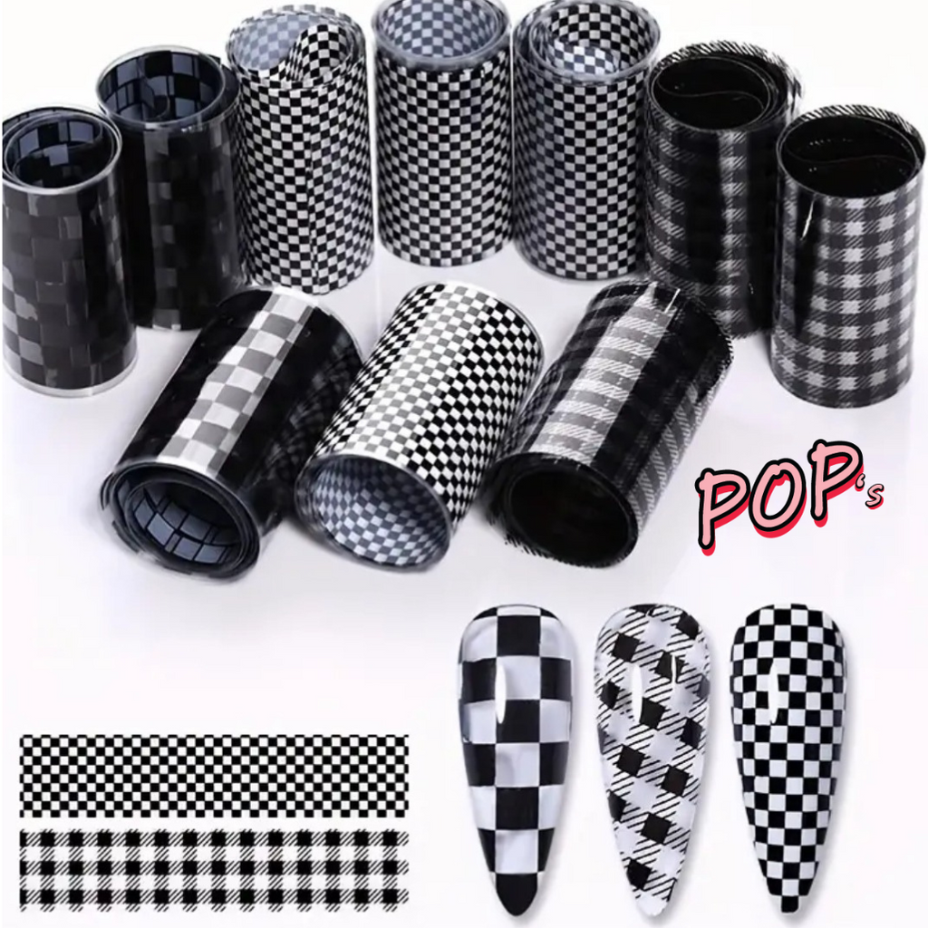 10x Foils tendance à carreaux fond transparent