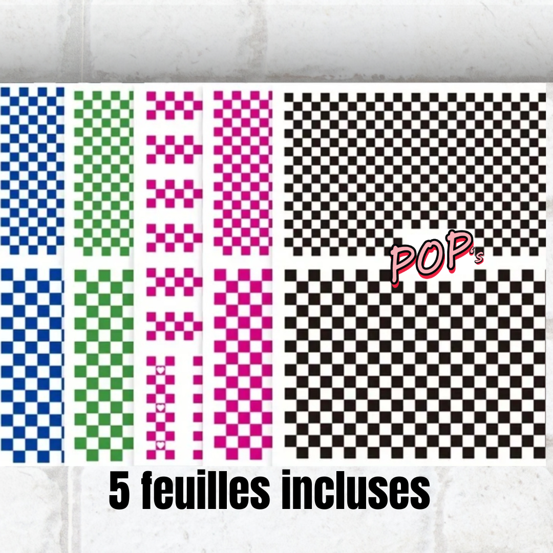 Collant 5 feuilles | motifs à carreaux tendance | Décos d'ongles