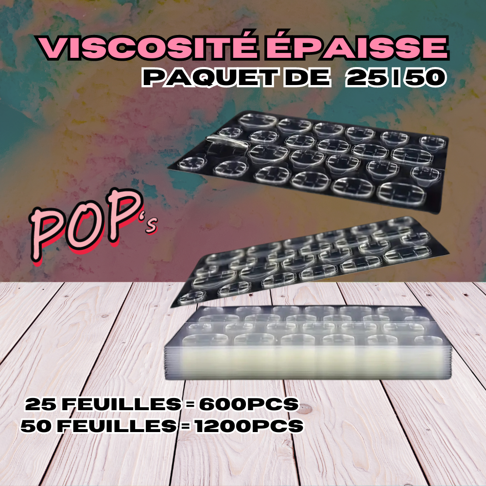 Adhesif POP's double-face viscosité EPAISSE | pour press on | pcs 25 / 50