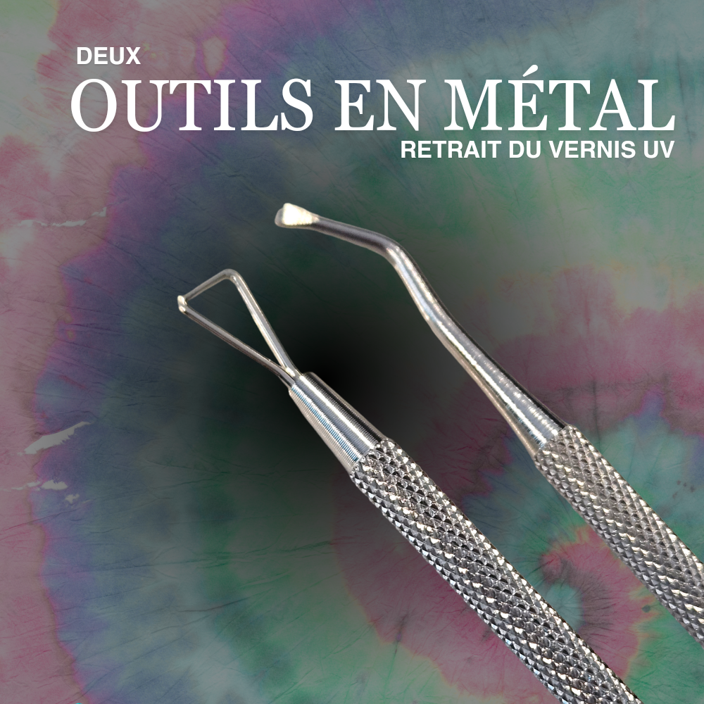 Outils (2) en métal pour le retrait du vernis uv